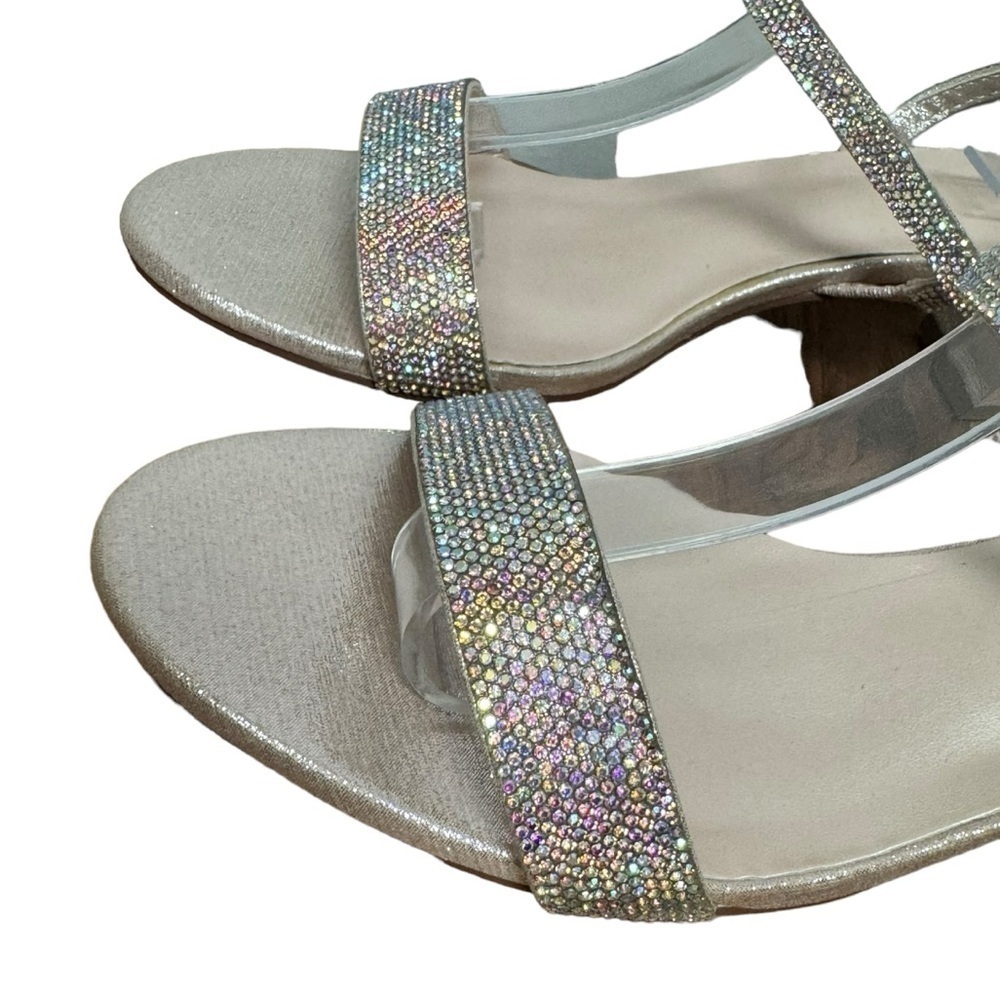 David's Bridal Iridescent Rhinestone Champagne Block Heel Sandals - Picture 4 of 8